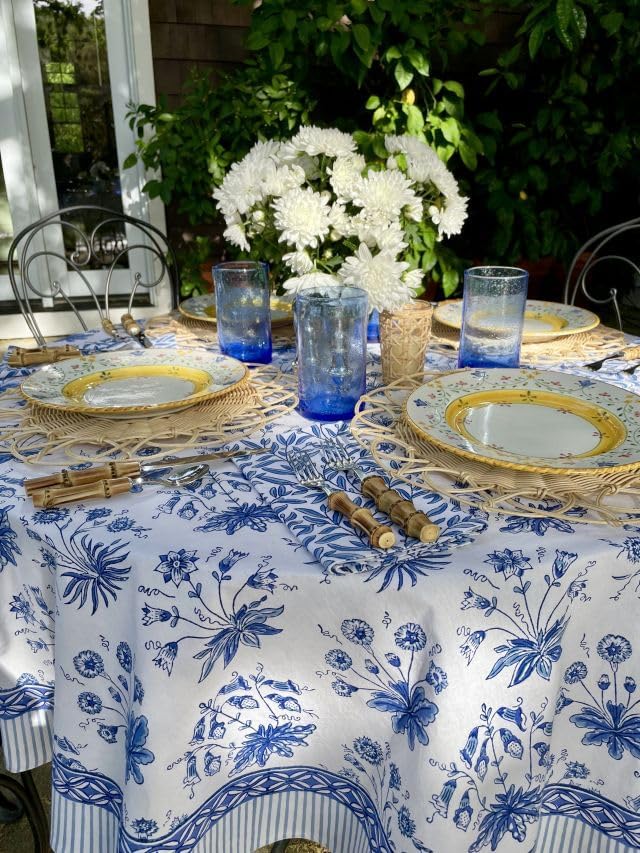 100% Blue Cotton Dinner Napkins, Set of 6, Hand Printed English Gardens Design, Fair Trade, Washable Cloth Napkins for Parties & Cocktails 20x20 in - Image 7