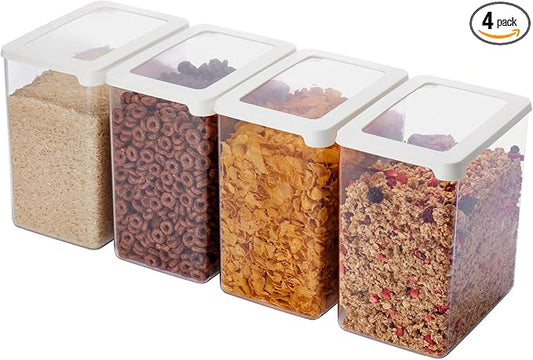 SmartStore Clear Airtight Dry Food Containers with Lids 3.5L Set of 4-20% Bio-based Plastic Storage Box with Lid, BPA Free, Dishwasher Safe - Stacking Kitchen Storage Containers - 12.5 x 18 x 20cm by SmartStore