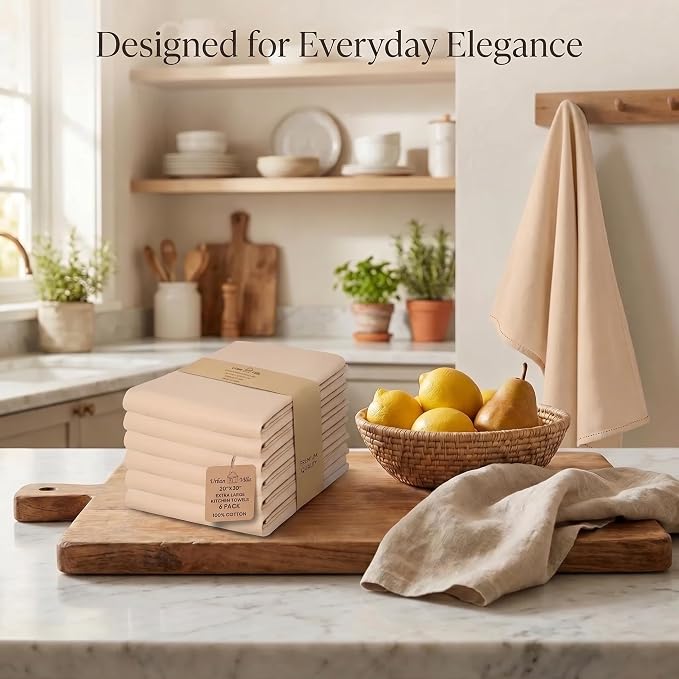 Urban Villa Kitchen Towels Cotton Dish Towels 20”x30” (Set of 6) Beige - Image 5