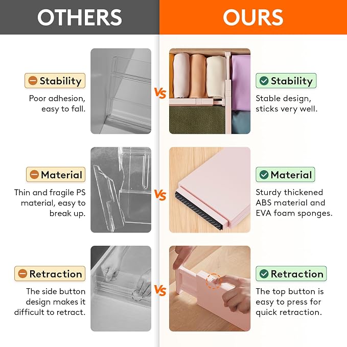 Lifewit 6 Pack Drawer Dividers 4" High 28-43.5cm/11-17" Adjustable Drawer Organizer for Clothes/Utensils, Expandable Drawer Separator in Dresser/Kitchen/Bedroom/Office Organization & Storage Pink - Image 4