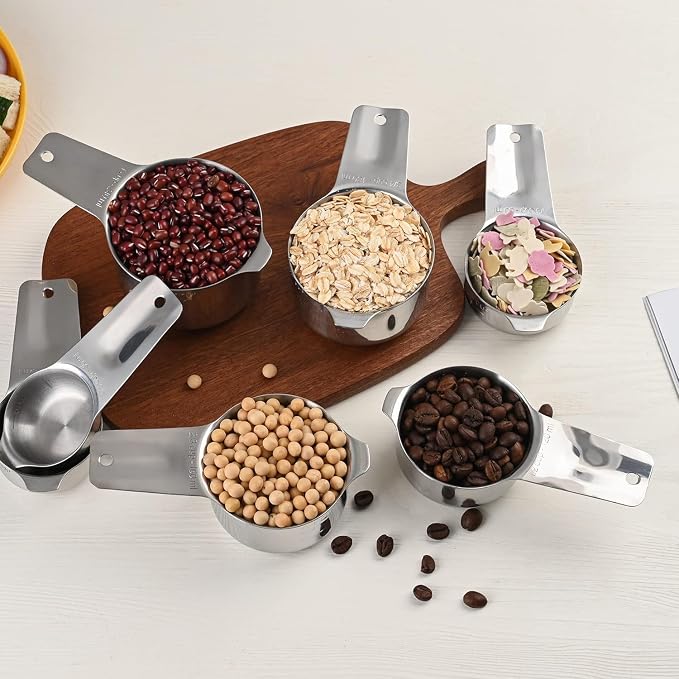 Measuring Cups Set 7, 18/8 Stainless Steel Measuring Cups for Kitchen & Baking, Metric & US Measure Cups for Dry and Liquid, Metal Measuring Tools with 1/8, 1/4, 1/3, 2/3, 3/4 Measure Cups - Image 2