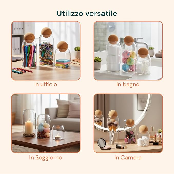 Glass Containers with Cork Lids Set of 3 500/800/1000 ml for Pasta, Coffee and Spices, Daily Use in the Kitchen, Elegant Design and Natural Airtight Closure - Image 7