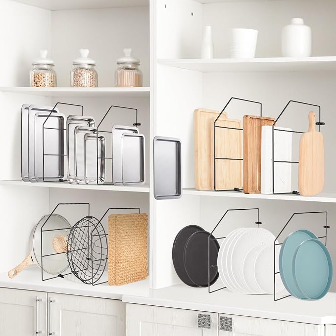 Blulu 4 Pcs Baking Sheet Organizer 18" x 20" Tray Dividers for Cabinets Kitchen Cabinet Dividers Vertical for Baking Sheets Chrome Pan Rack Storage Wires for Kitchen Cupboards (Black) - Image 5