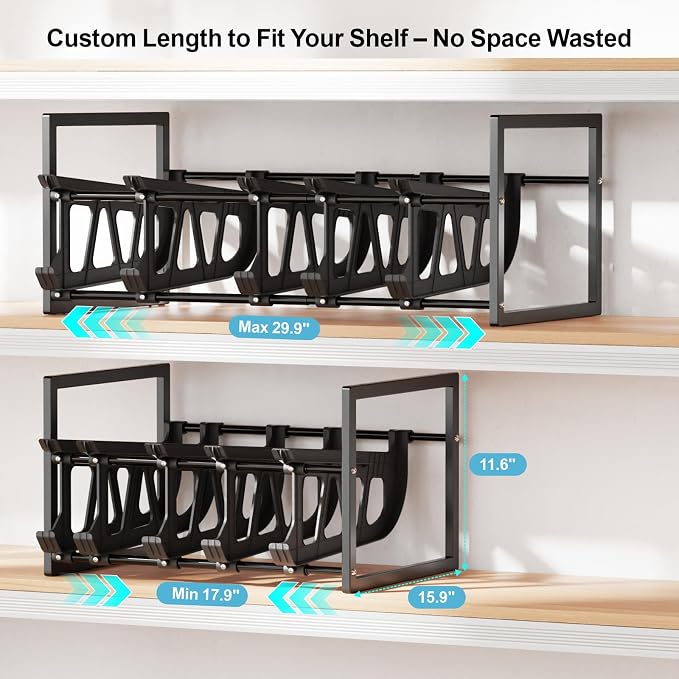 Can Storage Organizer Pantry - Auto-Rolling Expandable Hold 80 Cans | Stackable For Walk-in Deep Pantry Shelve, Adjustable Width for Food Cans, Sturdy Metal Frame, Easy Access & Restocking, Black - Image 5