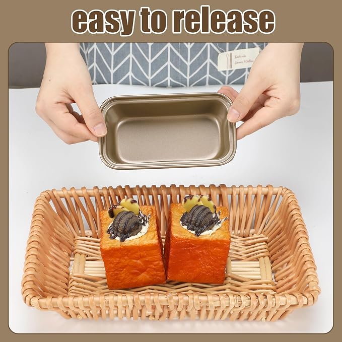 Uiifan 24 Pack Mini Loaf Pans, 6.1 x 3.3 x 2.1 in, Gold | Non Stick Small Bread Pans, Rectangle Banana Bread Tins, Tiny Carbon Steel Baking Pan, for Halloween Baking, Picnics, Party - Image 6