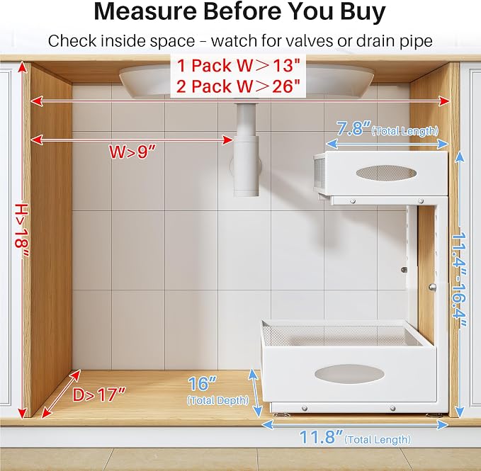 Under Sink Organizer, 2 Tier Pull Out Under Cabinet Organizer Shelf with Pad for Framed Cabinets, Metal Slide Out Under Sink Storage, Mesh Sliding Drawers for Kitchen Bathroom Laundry(White, 1 Pack) - Image 2