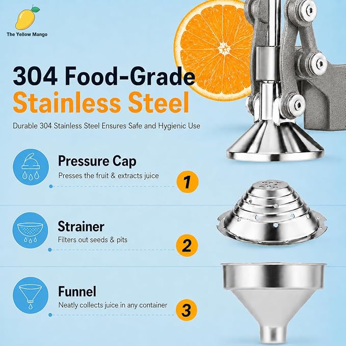 Kitchen Cast Iron Juicer - Manual Citrus Press & Orange Squeezer - Easy-to-Clean Heavy Duty Manual Juicer, Professional Citrus Juicer - Orange Juicer - Stainless Steel Lemon Squeezer (Black) - Image 7