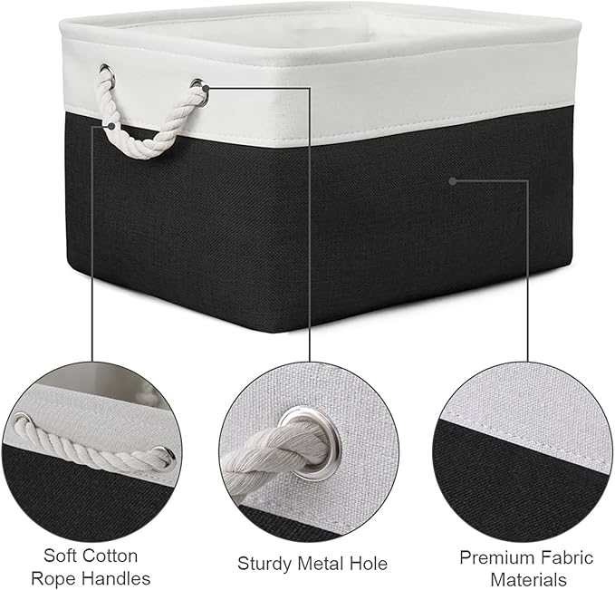 Storage Bins for Shelves - 1 Pack 15.7x11.8x8.3 inch Canvas Storage Basket for Organizing Cubes Gift Dog Cloth Toy (White & Black) - Image 6