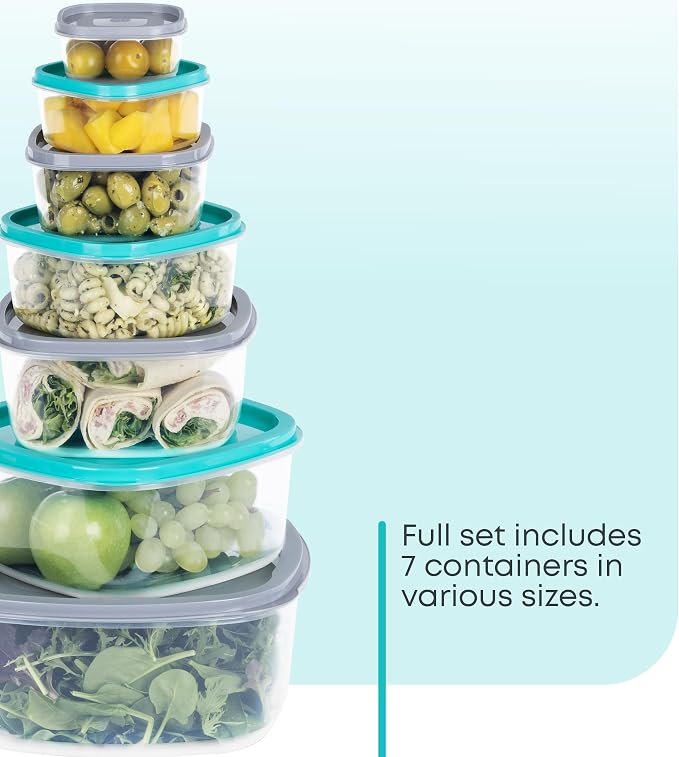 FiNeWaY 7pc Nesting Stackable Food Storage Containers Box with Airtight Lids BPA Free Lunch Snack Meal Boxes Kitchen Reusable Organiser Portion Control - Image 7