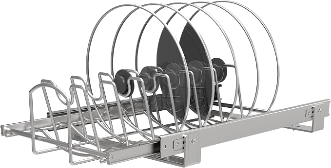 Slide Out Pan and Pot Lid Organizer For Under Cabinet, Wire Dividers Kitchen Pull Out Pot Lid Rack Organization And Storage, Full-Extension Rail, 12" W X 20" D - Image 7