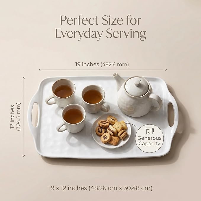 Large Serving Tray with Handles - Durable Rectangular Melamine Platter for Food, Snacks, Appetizers, Parties & Everyday Use - Set of 2 (19" x 12") - Image 5