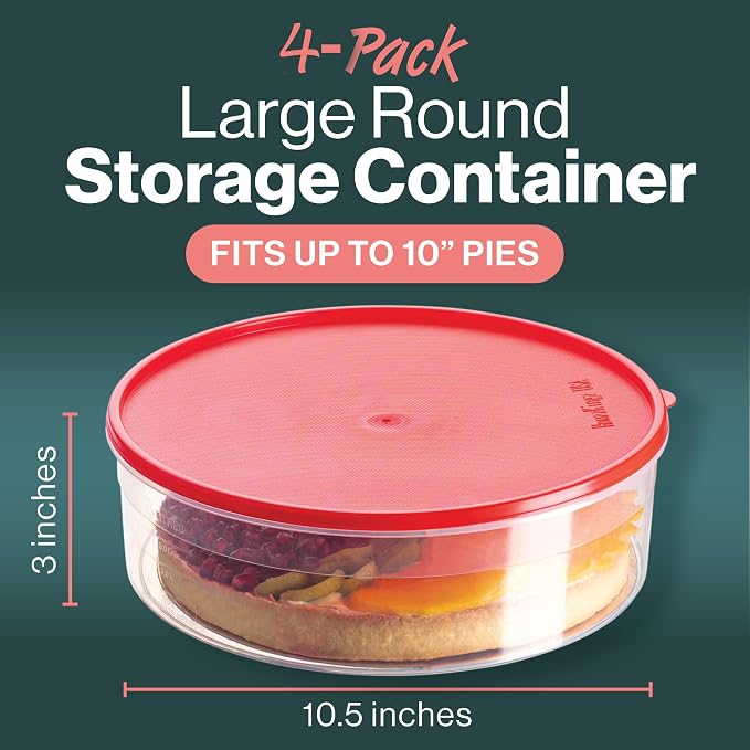 4 Pack Pie Carrier Cake Storage Container with Lid | 10.5" Large Round Plastic Cupcake Cheesecake Muffin Flan Cookie Tortilla Holder Storage Containers Airtight | Pie Keeper Transport Container - Image 2