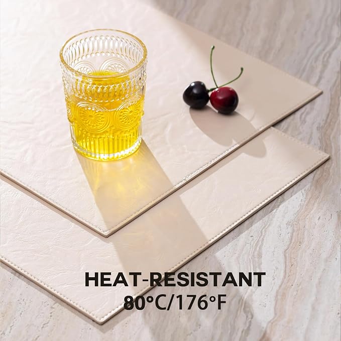 Baroyal Faux Leather Placemats Set of 4 Vinyl Washable Wipeable Table Mats for Kitchen Dining Table Heat Resistant Waterproof Modern Indoor/Outdoor Placemats Non-Slip Easy Clean Place Mats (Nude) - Image 4