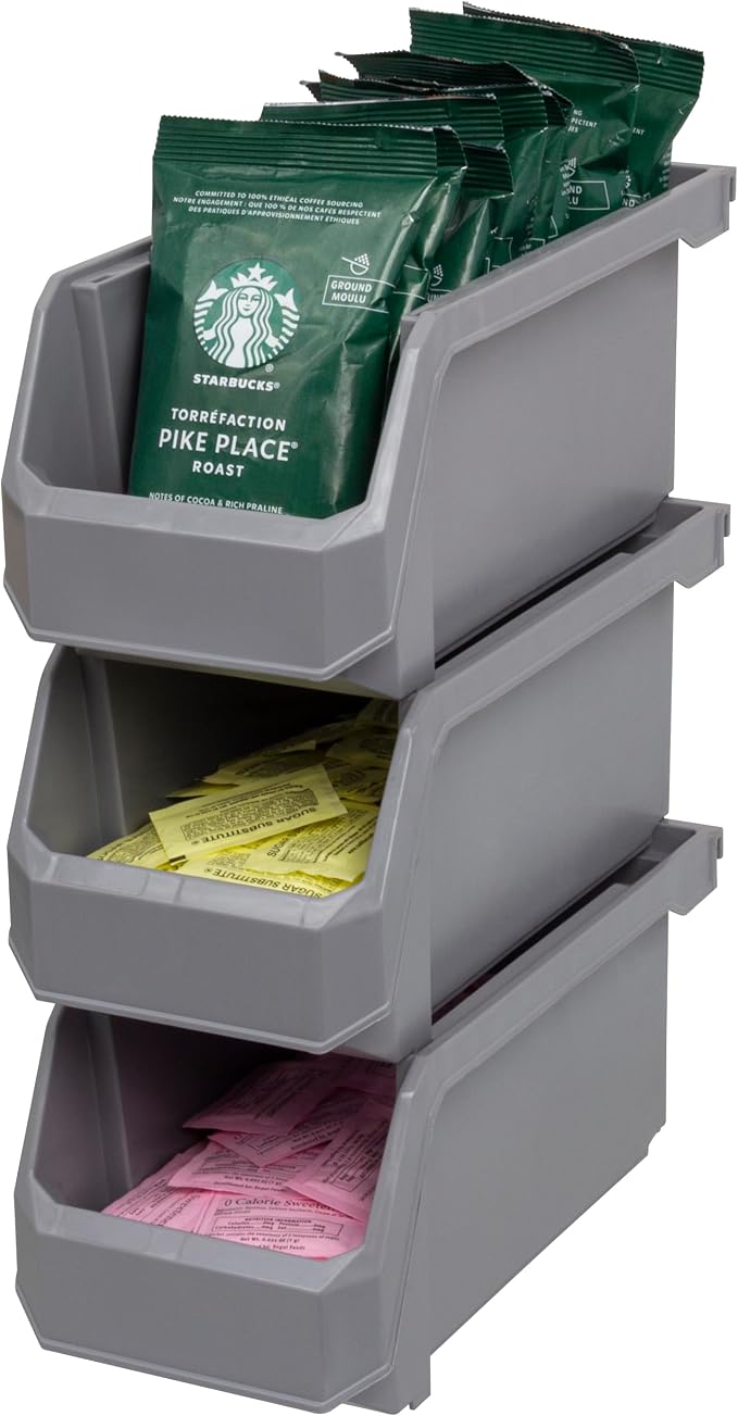 Medium Stackable Plastic Storage Bins, 8-Pack, Gray | Open-Front Stackable Bins For Garage, Pantry, Closet & Office, 11"L X 5,5"W X 5"H, Nests When Empty, Durable Plastic, - Image 8