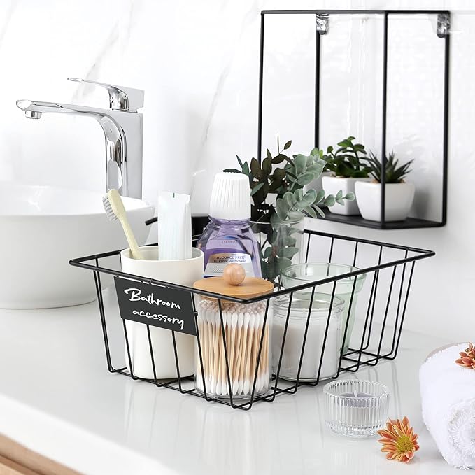 8 Pack Wire Storage Baskets for Organizing with Removable Tags, Pantry Organization Bins for Kitchen Cabinets, Closet - Metal Basket for Laundry, Garage, Refridge, Bathroom Countertop Organizer, Black - Image 4
