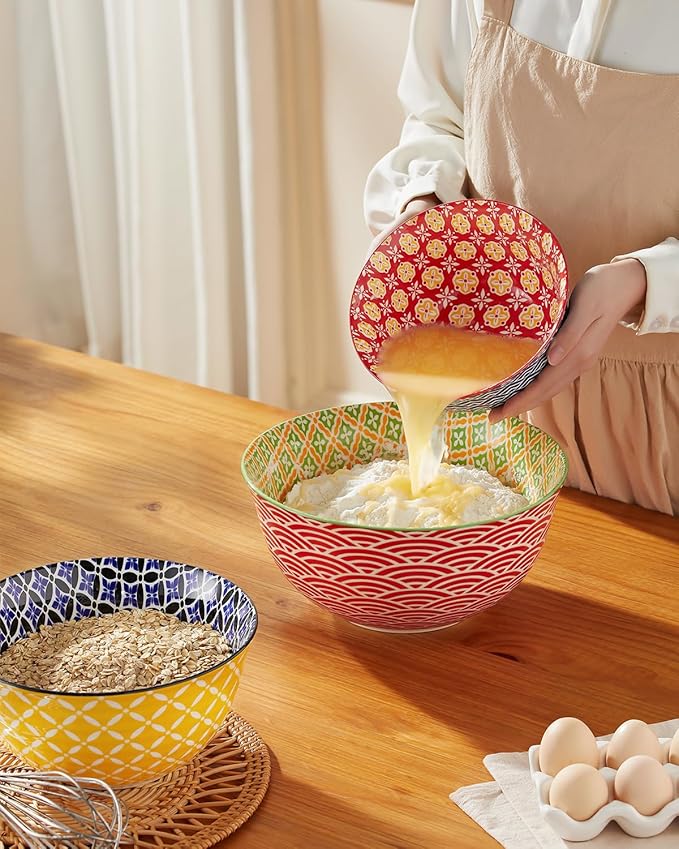 Metahom Ceramic Mixing Bowls for Kitchen, Colorful Nesting Bowls, Large Serving Bowls for Prepping, Baking, Mixing, Salad, Microwave Dishwasher Safe, 3.7/2.3/1.4 Qt, Set of 3 - Image 7