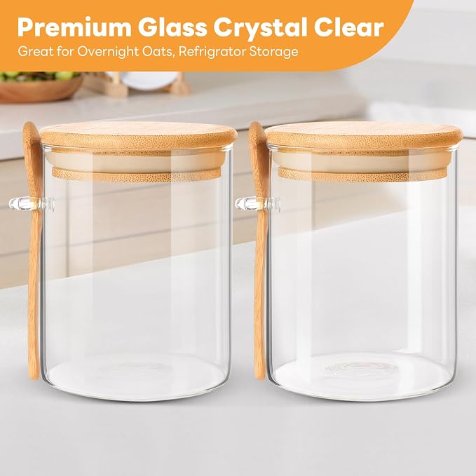 2 Pack 25oz Large Overnight Oats Containers with Lids, Overnight Oats Jars with Spoons, Glass Jars with bamboo Lids,salad jars with lids meal prep for Chia Seed Pudding Yogurt Cereal Coffee Flour - Image 6