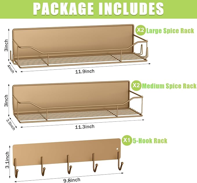 Magnetic Spice Rack for Refrigerator, 5 Pack Metal Strong Magnet Spice Organizer Shelves with Hook Rack, Space Saving Magnetic Fridge Shelf for Home Kitchen Organization and Storage (Brown) - Image 2