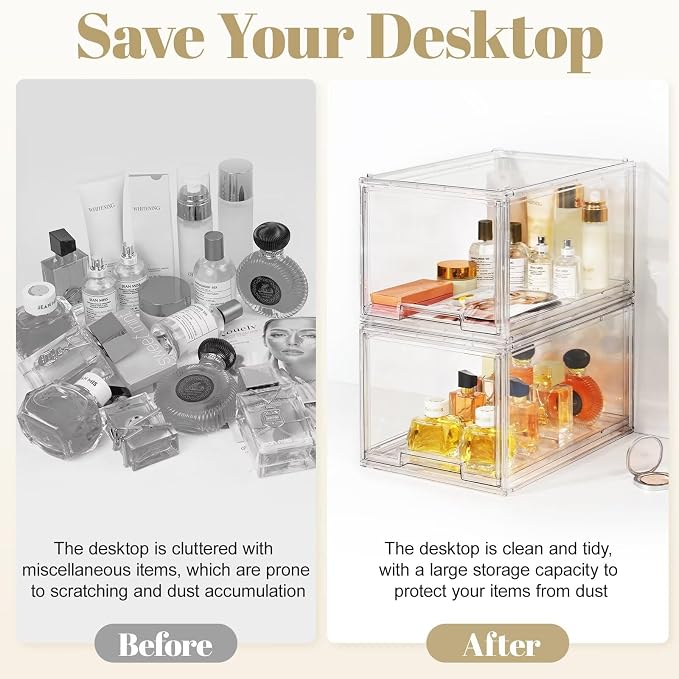 AZ.MIFENO Large Stackable Storage Drawers,Clear Thickened Drawer Organizers with Pull-Out Drawer for Skincare,Cosmetics, Ideal for Closet,Bathroom,Kitchen Undersink,Cabinet,Toy Organization (2 Packs) - Image 7