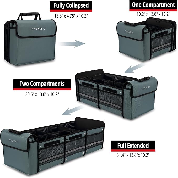 Waterproof Trunk Organizer with Insulated Leakproof Cooler Bag, Foldable Cover, Adjustable Securing Straps (4-in-1 w/Cooler, Gray) | Collapsible Storage, Foldable Cover, Removable Leakproof Cooler, Adjustable Securing Straps, Fits SUVs and Trucks - Image 2