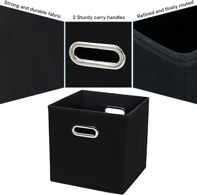 Black Fabric Cubby Storage Bins,13x13x13 Inches ,Cube Organizer Bin Foldable Storage Boxes with Dual Handles Fabric Organizer Box and collapsible Storage basket,Set of 6,Black - Image 7