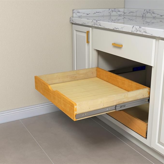 Solid Wood Pull Out Drawer 27" W × 21" D for Kitchen Cabinets, Roll Out Tray with Full Extension Slides, Natural Wood, DIY Assembly - Image 4