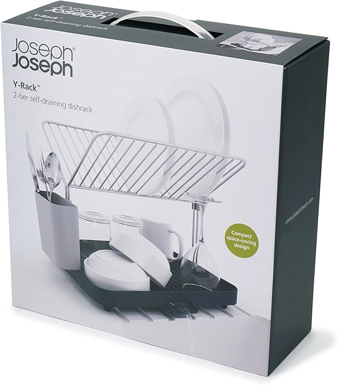 Joseph Joseph Y-Rack Dish Rack and Drain Board Set with Cutlery Organizer Drainer Drying Tray, Large, Gray - Image 5