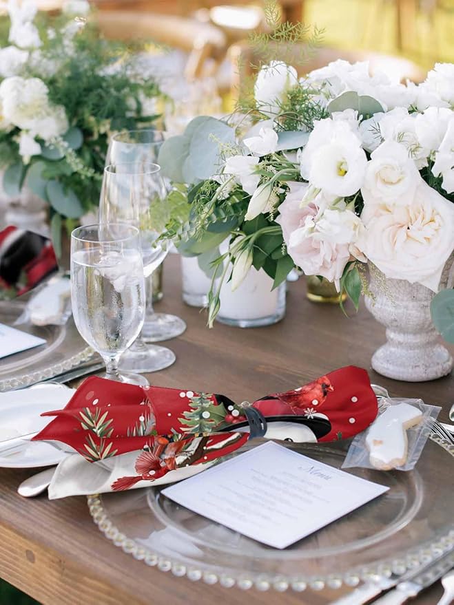 Red Snowman Christmas Cloth Napkins, Washable and Reusable Dinner Napkins Set of 8, Xmas Tree Snowflake Winter Branches Table Napkin for Kitchen Party Birthday Wedding Hotel Housewarming 20''x20'' - Image 2