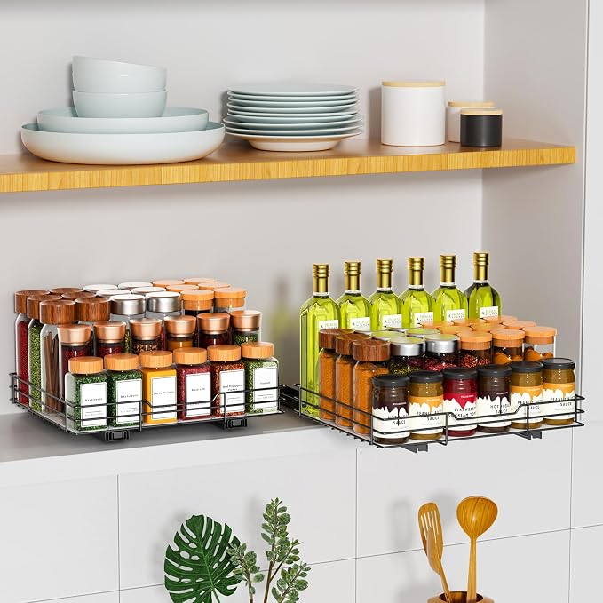 RCHYFEED Pull Out Spice Rack Organizer, 12.5" Wx10.5 Dx2.5 H | Slide Out Spice Rack for Inside Cabinets, Heavy Duty, Fits Kitchen and Pantry, For Seasoning, Sauces, Canned - Image 7