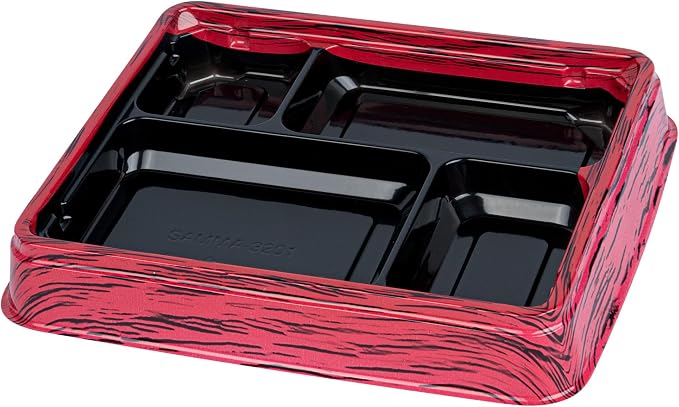 Restaurantware Bento Tek 15.2 Ounce Meal Prep Containers, 100 Disposable To Go Food Boxes - Lids Sold Separately, 4 Compartments, Red And Black Plastic Bento Lunch Boxes, Freezable, For Take Out - Image 11