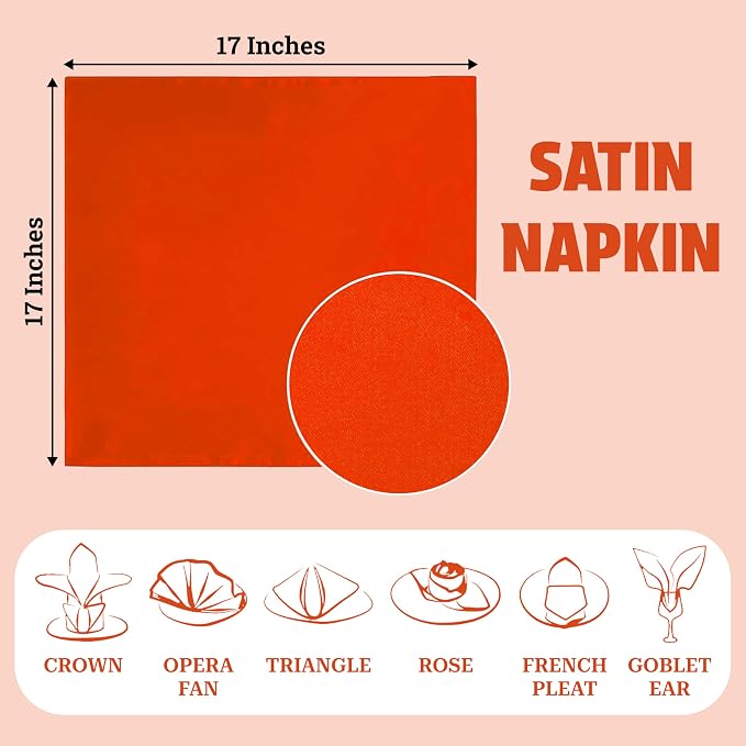 MDS® Pack of 50 Satin Napkins 12 x 12 Inch, Soft Silky Reusable Cloth Dinner Table Napkins for Wedding Décor, Reception, Birthday, Parties, Banquets, Catering, Restaurants & Hotel - Orange - Image 4