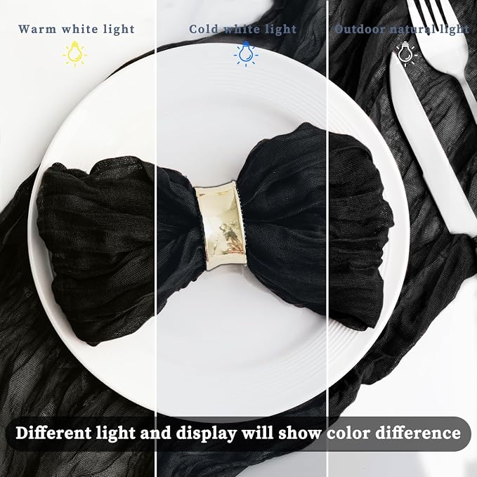 100 Pack Black Cheesecloth Napkins Washable 21x21 Inches Black Cloth Napkins Set of 100 Dinner Table Napkins for Wedding Rustic Boho Cotton Gauze Summer Bridal Baby Shower Party Table Decor - Image 8