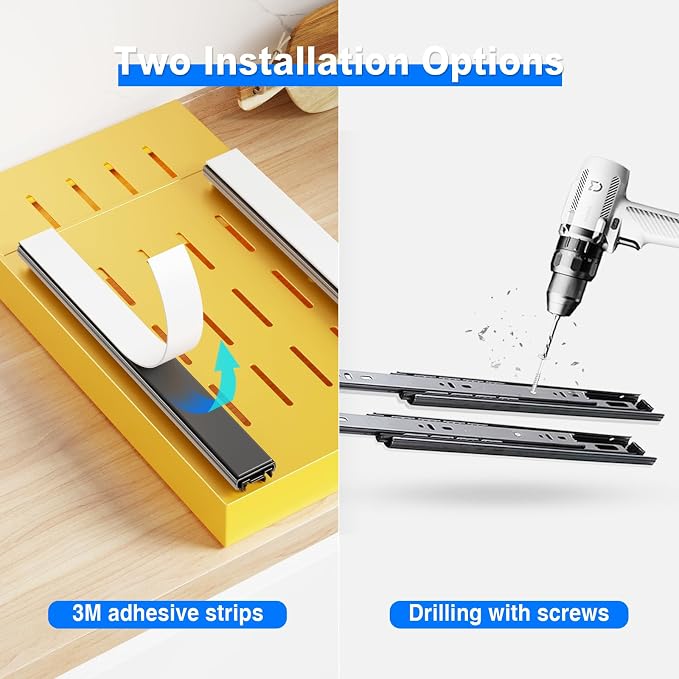 Mustorn 2 Pack Pull Out Cabinet Organizer,21.8" Deep Slide Out Drawer for Cabinets Adhesive Pull Out Drawers Heavy Duty Pull Out Shelves for Kitchen,Cupboard,Pantry,Bathroom-Yellow - Image 5