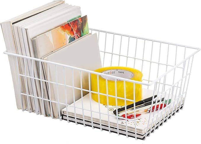 Redrubbit Wire Storage Baskets, Large Farmhouse Metal Freezer Basket Storage Organizer Bins with Handles for Kitchen Cabinets, Pantry, Closets, Bedrooms, Bathrooms, Set of 4, White - Image 5