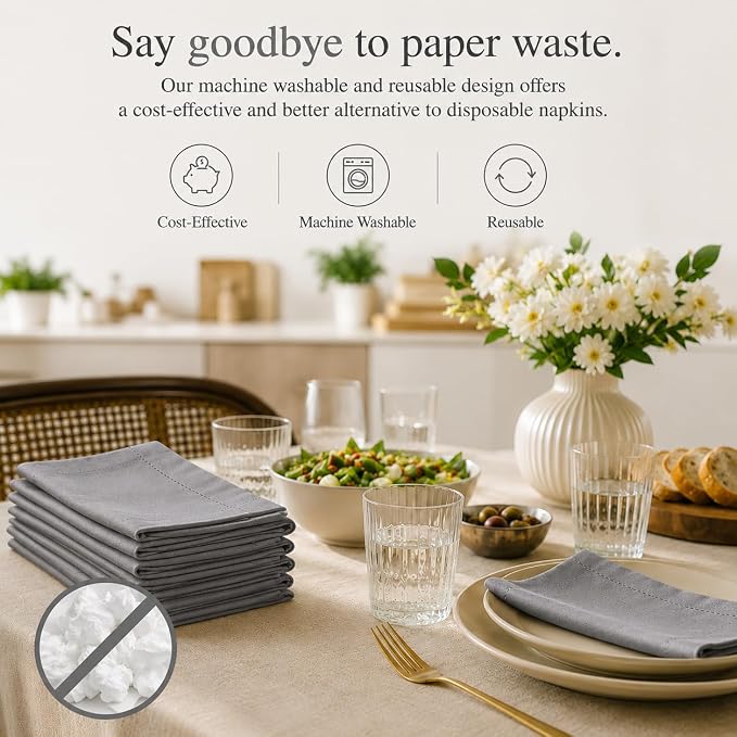 Cotton Cloth Napkins Set of 12, 18x18 Cotton Napkin Cloth Washable, Soft, Reusable Napkins for Wedding, Parties, Christmas, Thanksgiving, Everyday Use (Grey) - ALPHA Living HOME - Image 3