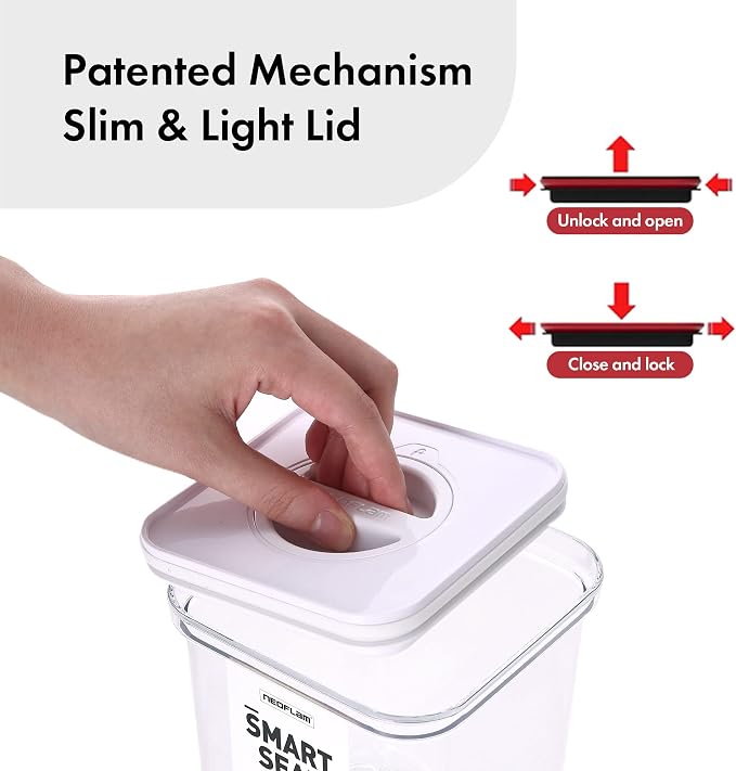 Neoflam Smart Seal 8pc Patent Airtight Kitchen Pantry Canister/Organizer Clear Plastic Container & Simple Twist Lids, 100% Leak Proof, Dishwasher Safe, BPA Free, Cereal, Dry Food Storage Set, White - Image 4