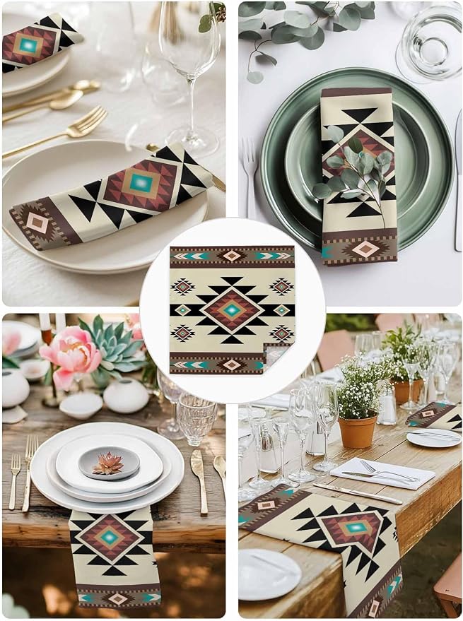 Multicolor Boho Cloth Napkins Set of 6 - Washable Dinner Napkins Reusable Table Napkins for Home Party Weeding Dining Table Setting Decoration,Western Southwest Native American Indian Oversized - Image 4