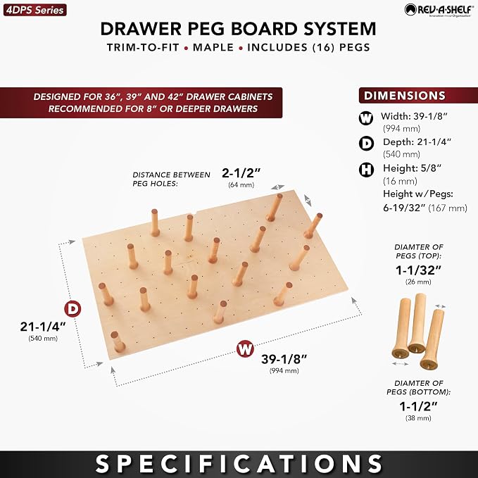 Rev-A-Shelf Pegboard Drawer Divider Organizer, Trim to Custom Fit Wooden Kitchen Cabinet Storage Utensil, Pots & Dish Rack, 39" x 21", 4DPS-3921 - Image 3