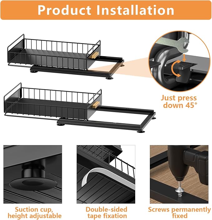Under Sink Organizer, 2 Packs Under Sink Organizers and Storage, Slide Out Pull Out Cabinet Organizer Shelf with Metal Drawers for Kitchen Bathroom Pantry, Black - Image 4