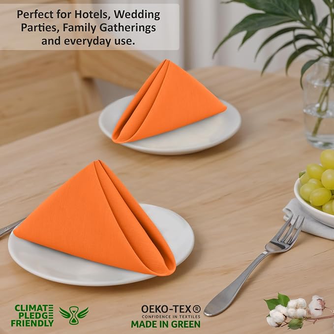 Ruvanti Cloth Napkins Set of 12, 18x18 Inches, 100% Cotton, Washable, Soft & Absorbent, Perfect for Wedding, Christmas, ‎Thanksgiving Dinners - Orange Peel - Image 7