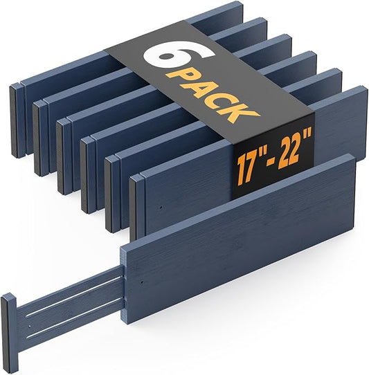 SpaceAid Bamboo Dresser Drawer Dividers 6 Pack, 4.65“ High Adjustable 17“-22” Drawer Organizers, Expandable Organization for Clothing, Clothes, Dressers, Navy Blue by SpaceAid