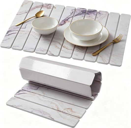 Stone Drying Mat for Kitchen Counter, Quick Diatomaceous Earth Mats for Dishes, 24"L x 16" W Super Absorbent Fast-Drying Collapsible Countertop Stone Mat (Marble White-06, 24" x 16") by Unknown