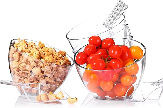 12 Pcs Serving Bowls Kit Include Clear Plastic Bowls for Parties and Popcorn Measuring Scoops Acrylic Plastic Kitchen Angled Candy Scoops for Office Canister Salad Cooking (45 oz) - Image 4