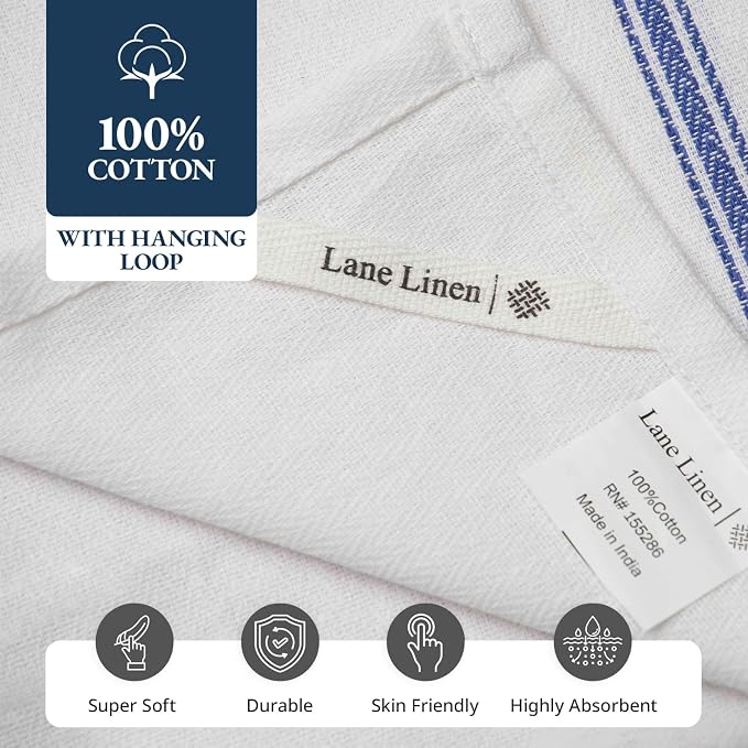 LANE LINEN Kitchen Towel Set- 12 Pack 14"x25" Dishtowels for Kitchen, Absorbent 100% Cotton Dish Drying Towels, Cleaning Cloth for Countertops, Soft & Durable, Machine Washable - Blue Stripe - Image 8