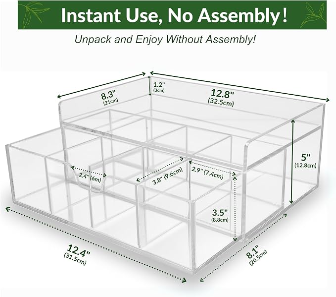 Heavy-Duty Acrylic Tea Station with 8-Compartment Drawer Organizer | Versatile Design: Features a smooth-sliding drawer with 8 compartments, plus a sturdy station top for coffee pods or mugs - Image 8