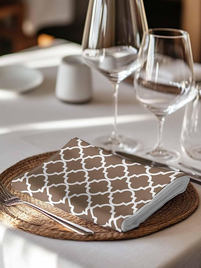 Cloth Napkins Set of 2-20x20 Inches, Brown Moroccon Washable Reusable Table Napkins, Retro Country Minimalist Abstract Motifs Soft & Absortbent Dining Napkin for Party Wedding Hotel Restaurant - Image 7