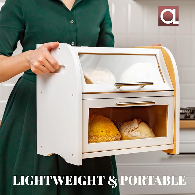 Arise Stylish Bamboo Bread Box for Kitchen Countertop, Extra Large 2-Shelf Wooden Bread Storage Container with Clear Windows and Air Vents Keep Bread, Bagels and Rolls Fresh, Self Assembly | Bread Storage Container with Clear Windows & Air Vents, Bread... - Image 7