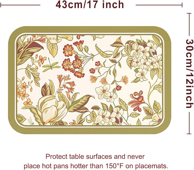 Vinyl Waterproof Placemats Set of 6 Rectangular,12"*17"-Grace A | Wipeable Beautiful Print Place Mats,Stain Resistant,Heat Resistant,Everyday Meals,Kitchen,Dinning,Holiday,Decor - Image 6