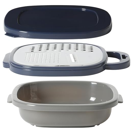 Oster Bluemarine Flat Grater Set – Stainless Steel Food Grater with Storage Container and Lid, Compact Kitchen Tool for Cheese, Veggies, Carrots by Unknown