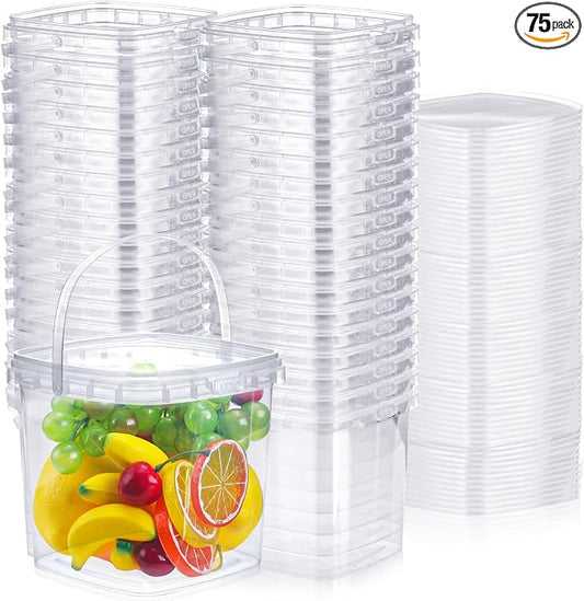Macarrie 75 Pack 68 oz Square Deli Containers with Lids Clear Airtight Plastic Food Storage Containers Organizer Bin for Food Prep Freezer Kitchen Restaurant Supplies by Macarrie